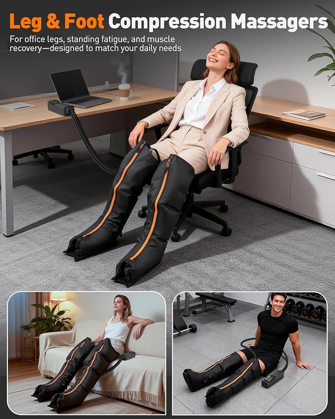 DEKEMASTER Air Compression Leg Massager for Circulation and Pain Relief Professional Full Leg Compression Boots for Massage Therapy with Adjustable 9 Intensities Recovery Boots for Women Men
