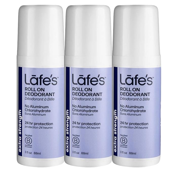 Lafe's Natural Deodorant | 3oz Roll On Aluminum Free Natural Deodorant for Women &amp Men | Paraben Free &amp Baking Soda Free with 24-Hour Protection | Extra Strength | 3 Pack