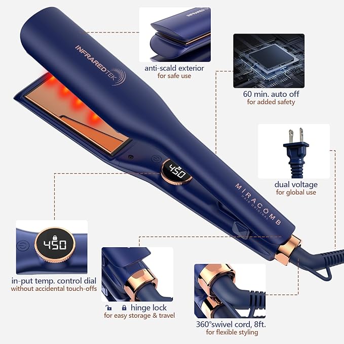 Titanium Flat Iron Hair Straightener | MIRACOMB Professional Straightening Iron Styler with Infrared Light for Straight and Smooth Styles|1.75 Premium 2 in 1 Styling Tool with Digital Heat Settings