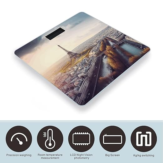 Aerial View of Paris Cityscape Bathroom Scale Weight Scale for Body WeightHighly Accurate Digital Weighing Machine Clear LED Display Digital Bathroom Body Scale 400lb/182kg
