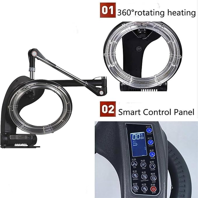 1200W Orbiting Wall Mount Hair Dryer Standing Professional Salon Hair Spa Color ProcessorSalon Dryerwith Adjustable Timer and TemperatureSuspendedtype