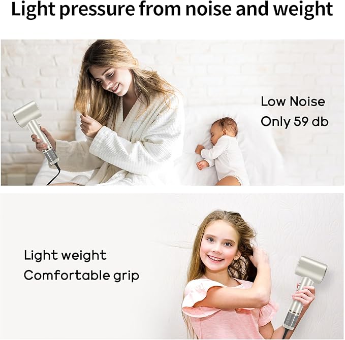 Hair Dryer 110 000 RPM Air-Sonic Blow Dryer with High-Speed Brushless Motor Cool Care Dry Display &amp 200 Million Negative Ionic PARWIN PRO BEAUTY 1875W Professional HairdryerChampagne Silver