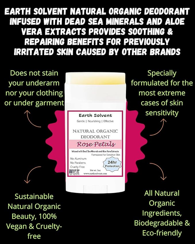 Magnesium Natural Vegan Deodorant with Dead Sea Minerals &amp Aloe Vera For Sensitive Skin 24hr Protection Aluminum Free Paraben Free Baking Soda Free Cruelty Free - For Men &amp Women (Rose Peta