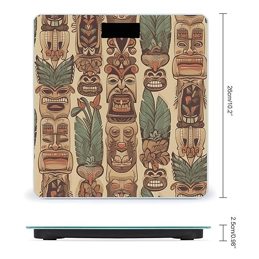 Vintage Aloha Tiki Bathroom Scale Automatic Power On/Off Body Scales LCD Backlight Display Square Digital Scale Rounded Corners Bathroom Scales for Home Bedrooms