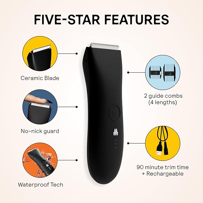 MERIDIAN The Trimmer Original – Body Hair Trimmer for Men Electric Groin &amp Body Groomer for Pubic Hair Chest Legs &amp Underarms Waterproof &amp Rechargeable Onyx