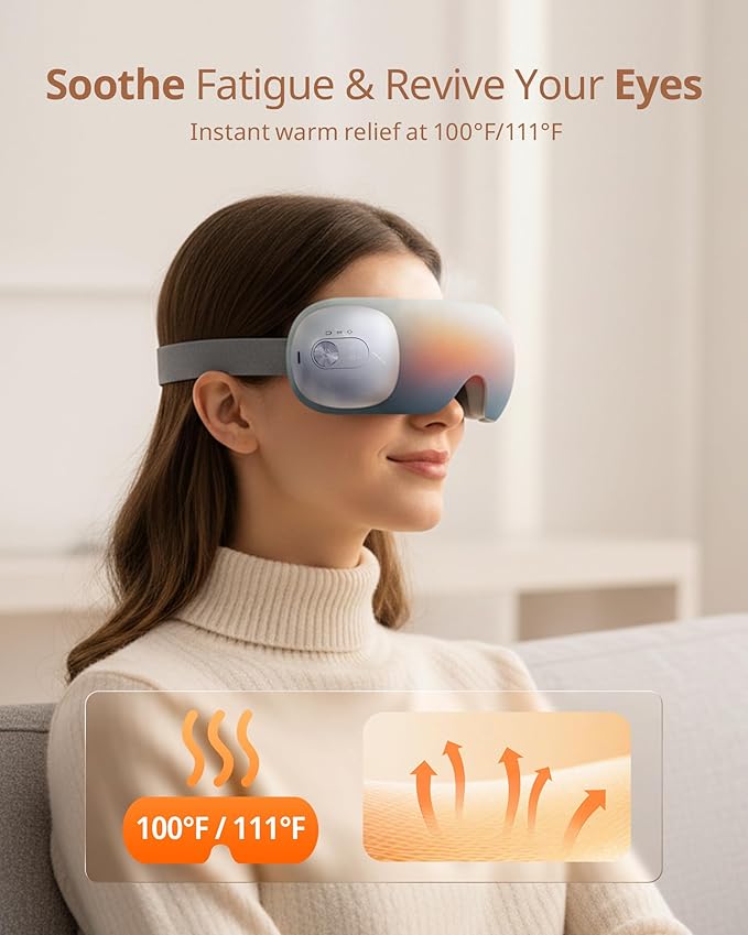 Ultra Light Eye Massager with 2 Level Heat 120 Mins Uses 3 Air Compression &amp Massage Modes Heated Eye Mask with Bluetooth Music for Migraine Relief Strain and Dry Eyes Eye Relief for Women Me