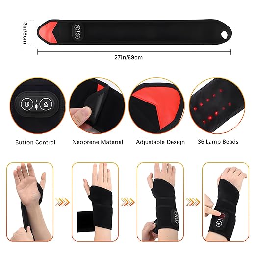 Cordless Wrist Heating Pad Vibration Massage Heated Wrist Brace Rechargeable Hand Heating Pad Wrist Wrap for Carpal Tunnel Relief Left Right Hand Pain Relief for Women Men 3 Heat Vibration Levels