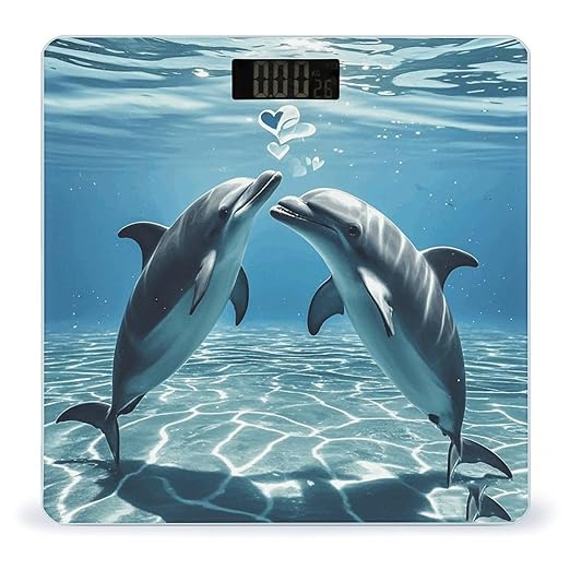 Dolphins in Love Weight Scale Large Digital Bathroom Scales with Bright LED Display Non Slip Digital Scale and Step On Fashion Weighing Machine for Body