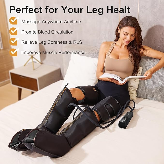QUINEAR Advanced Full Leg Air Compression Massage Leg and Foot Massager with Remote Foot Calf &amp Thigh Massager for Swollen Legs