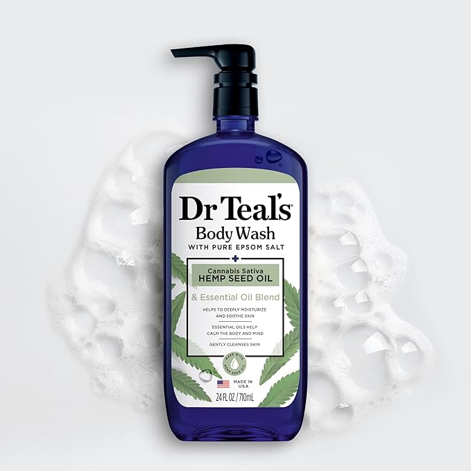 Dr Teal's Body Wash with Pure Epsom Salt Cannabis Sativa Hemp Seed Oil 24 fl oz (Pack of 4)