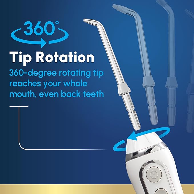 Waterpik Cordless Advanced 2.0 Water Flosser For Teeth Gums Braces Dental Care With Travel Bag and 4 Tips ADA Accepted Rechargeable Portable and Waterproof White WP-580 Packaging May Vary