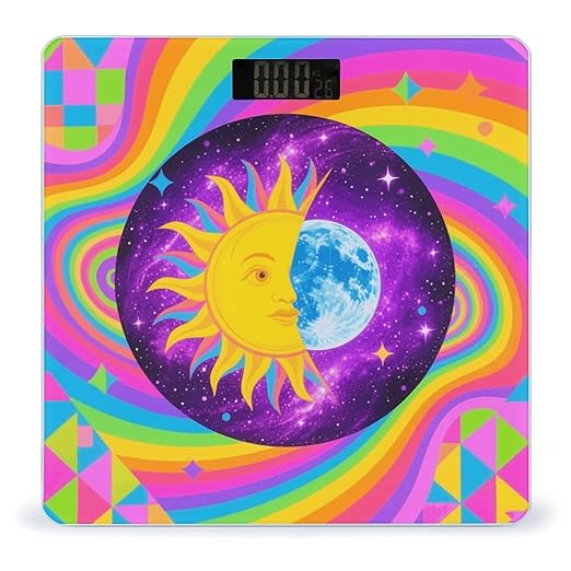 Sun and Moon Psychedelic Scale for Body Weight Sturdy Tempered Glass Weighing Scales with LCD Display Accurate Digital Bathroom Scale Convenient Body Fat Smart Scales Easy Read