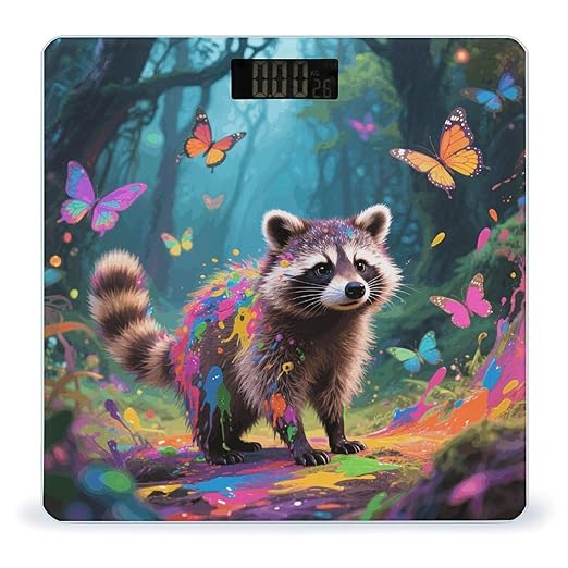 Magic Raccoon Weight Scale Cute Bathroom Scale for Body Highly Accurate Digital Weighing Machine for People Compact LCD Display Scales with Sturdy Toughened Glass Scales