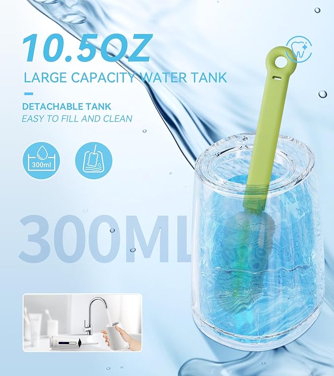 Water Dental Flosser Pick for Teeth Portable Cordless Oral Irrigator with 4 Pressure Modes 300ML Water Tank IPX7 Waterproof 6 Jet Tips Storage Bag for Gums Braces