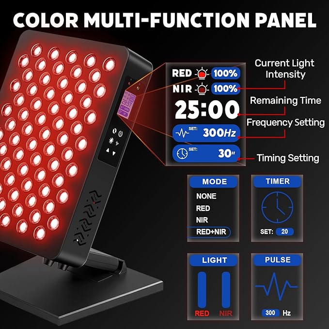3 Modes Red Light Therapy Panel for Body &amp Face 70 RED+NIR LEDs Multifunctional Panel with Mode Timer Brightness and Frequency Adjustment Infrared Light Therapy for Skin Care Recovery Sleep