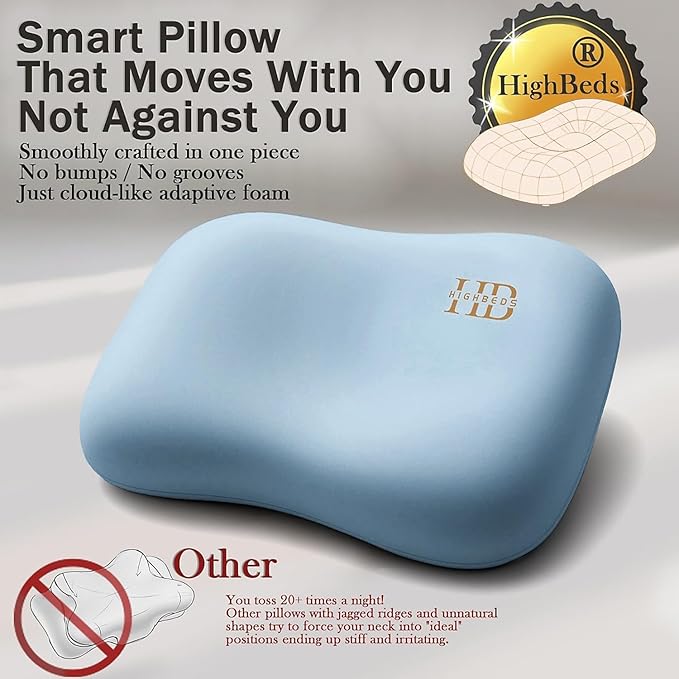HighBeds Cervical Neck Pillow for Memory Foam – Soft Ergonomic Side Sleeper Pillow for Neck Pain Relief Ice Silk Zipperless Pillowcase Eco-Friendly and Durable Material