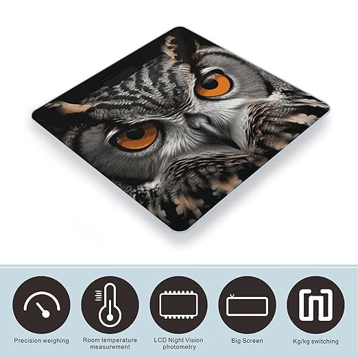 Owl Eyes Digital Bathroom Scale for Body Weight with High Precision Digital Weighing Scale with BMI Clear LCD Display and Step-On Measures Weight Up to 180kg
