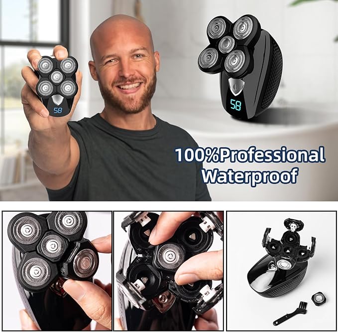 Head Shavers for Bald Men Rotary Waterproof Cordless Bald Electric Shavers Dry Wet Shaving for Men (Black)