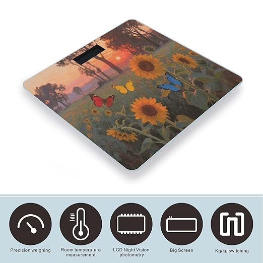Sunflower Butterfly Weight Scale Large Digital Bathroom Scales with Bright LED Display Non Slip Digital Scale and Step On Fashion Weighing Machine for Body