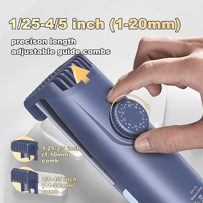 Beard Trimmer for men Vacuum Mustache Trimmer with Type-C Charging IPX7 Waterproof Electric Shaver Body Hair Trimmer for Men with LCD Display Length Adjustable Blade Wheel (1/25-4/5) (Blue)