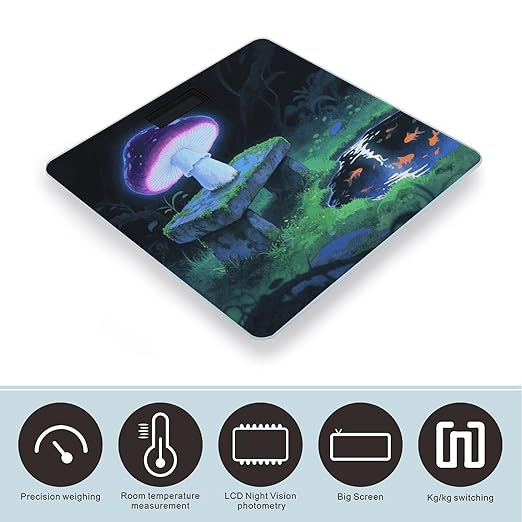 Blacklight Mushroom Bathroom Scale for Body Weight LCD Display Digital Bathroom Scale Tempered Glass Bathroom Weight Scales Fashion Smart Scales for Home Bedroom 400 Lb