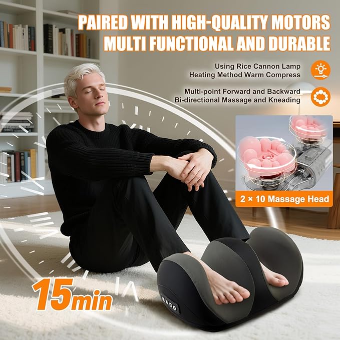 Foot Massager with Heat Shiatsu Kneading Foot and Calf Electric Massager Machine with Roller Massage Feet/Arm/Calf/Ankle for Relax Plantar Fasciitis Pain Relief Gifts for Women &amp Men Black