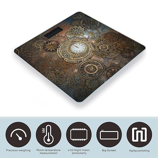 Rusty Steampunk Clock Scale for Body Weight Digital Bathroom Scale Precision Smart Weighing Scales with Clear LED Display Accurate High Precision Scales Weighing Machine