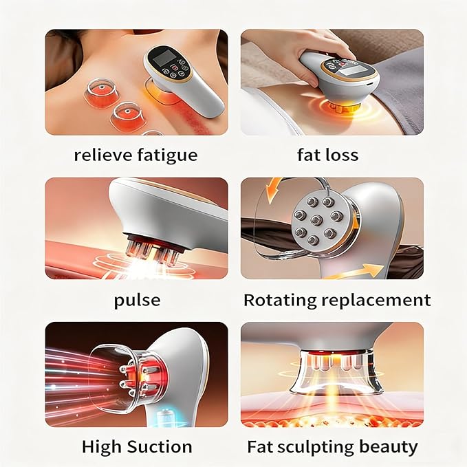 WIKINK 4-in-1 Body Sculpting Machine - Anti-Cellulite Massager with Lymphatic Drainage Skin Tightening Cupping &amp Heat 15 Levels Wireless Charging for Face Back Abdomen Legs Buttocks (Whit