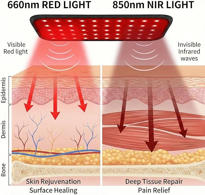 Nurabeam Red Light Therapy for Body | 3-in-1 Led Bead Nura Beam Red Light Therapy Belt with Elastic Strap | 10*5 660nm&amp850nm Home Red Light Therapy for Body Back Waist Shoulder Knee Joint (Black