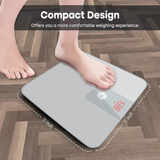 GE Digital Scale Body Weight Smart Bluetooth Bathroom Scales for Weight and BMI Accurate Body Weighing with App for People - 400lb Electronic Scale Silver Grey