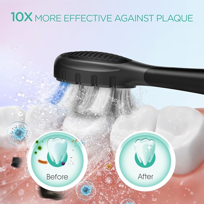 VOYOR-HEALTH Sonic Electric Toothbrush for AdultsTooth Brushes with 6 Brush Heads70-Day Battery LifeIPX7 Waterproof Rechargeable Travel Toothbrushes with 3 Modes for Family Use ET110(Black)
