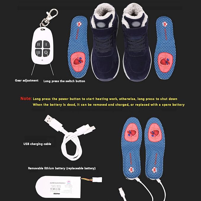 Electric Heated Shoes Comfortable Foot Warmer Shoes Charging Electric Heating Shoes with 3 Temperature Settings and Remote Control for Feet Cold Relief WinterClaretFemale 35