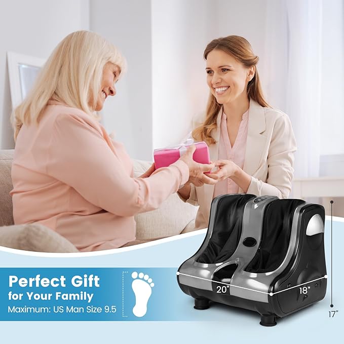 Giantex Foot and Calf Massager with Heat - Shiatsu Foot Massager Machine with Vibration Deep Kneading 3-Level Intensity Modes Electric Foot Massager for Tired Feet Leg Calf Pain Relief (Grey)