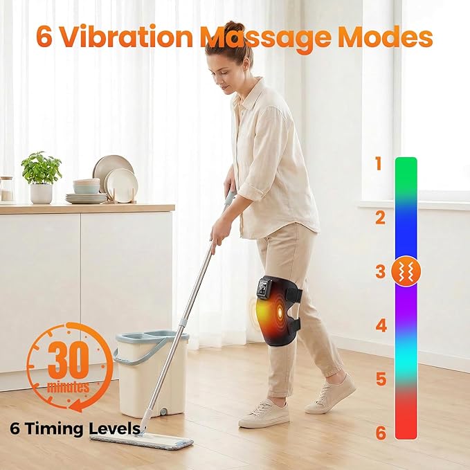 Knee Massager 5000mAh Knee Heating Pad with 6 Heat &amp 6 Vibration Massage Heated Knee Brace for Knee Pain Relief Arthritis Gifts for Seniors Women Men(Single)