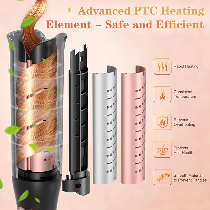 Automatic Curling Iron Meidiero Auto Hair Curlers with 1 Hair Curler Large Barrel Cool Air Anti-Tangle Rotating Curling Wand Iron for Hair Styling Dual Voltage with Auto Shut-Off 4 Tempe Settings