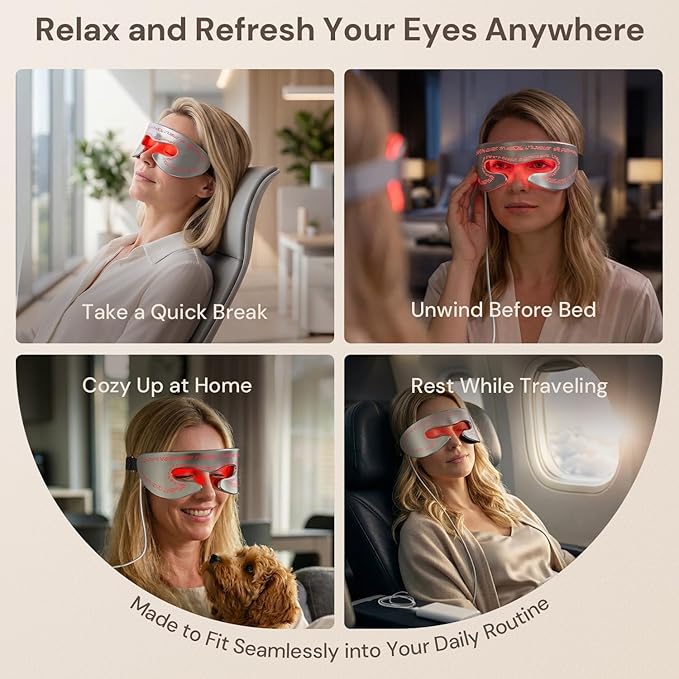 Red Light Therapy for Eyes Under Eye Red Light Eye Mask for Fine Lines Eye Bags 3 Modes Face Mask Device Infrared Light Therapy for Dark Circles Visual Wellness Eye Fatigue Jet Lag