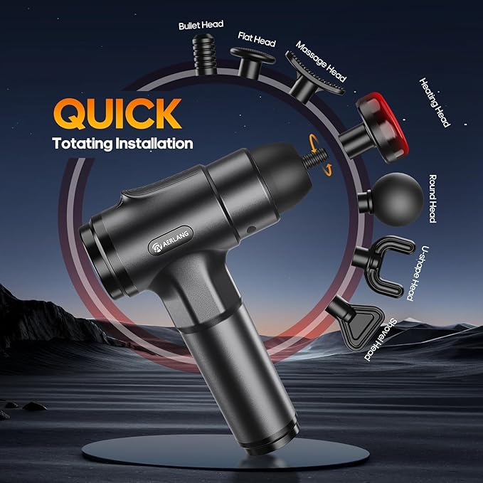 AERLANG Massage Gun with Heat Deep Tissue Back Massager Neck Massager for Pain ReliefMuscle Percussion Massage Gun Birthday Gifts for Men Women Dad him Handheld Message Gun with 7Heads&ampSilent