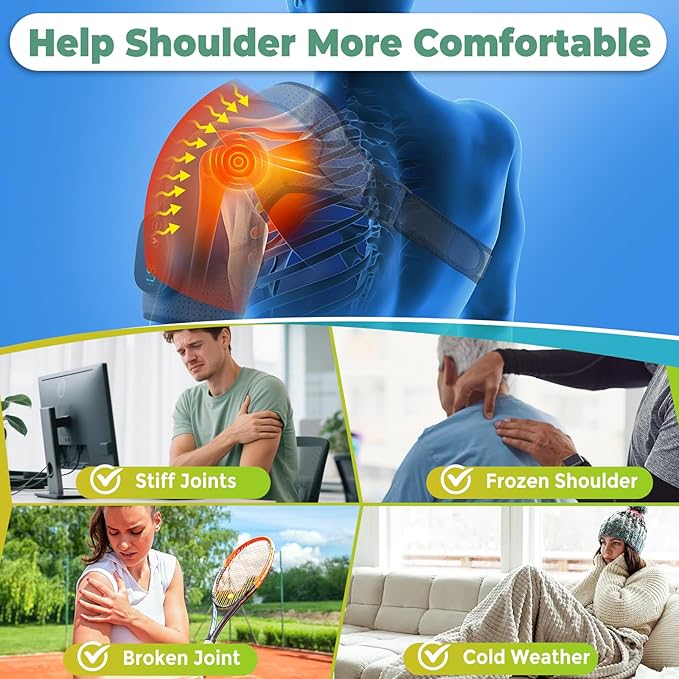 Shoulder Heating Pad with Massage Cordless Shoulder Heating Pad Shoulders Massager for Pain Relief Left Right Heated Shoulder Wrap for Rotator Cuff &amp Shoulder Brace Support