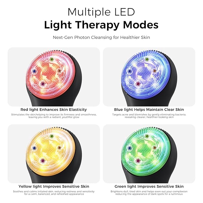 Face Scrubber Facial Cleansing Brush - Waterproof and Rechargeable Face Cleansing Brush with 4 LED Gentle Light Cleansing Exfoliating and Massaging Electric Face Scrub Brush for Men &amp Women