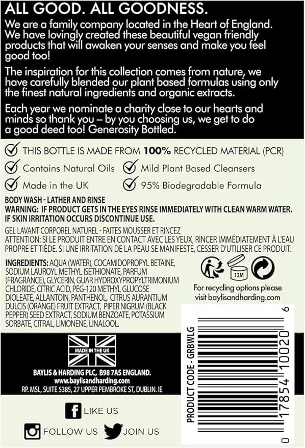 Baylis &amp Harding Liquid Body Wash Soap Goodness Lemongrass &amp Ginger 16.9oz/500ml