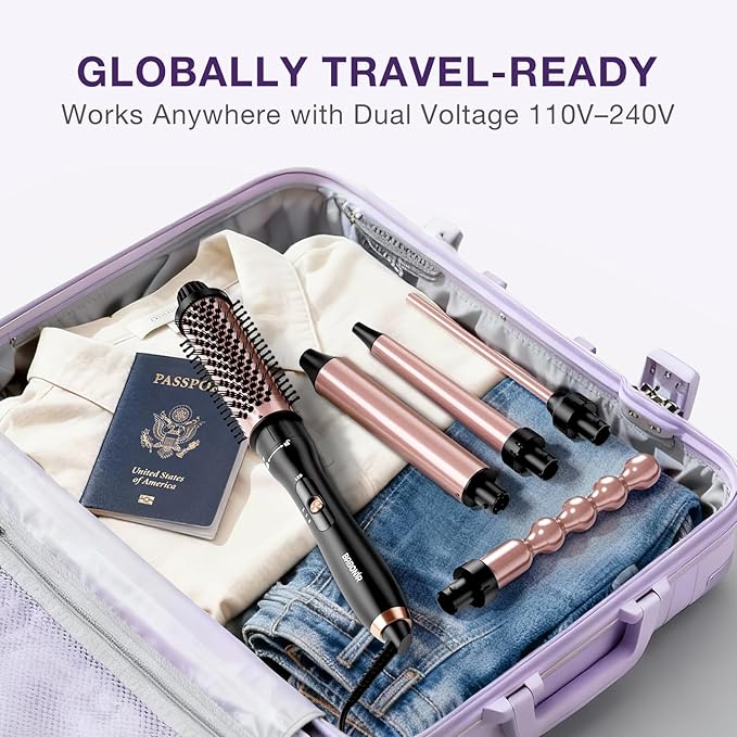 5 in 1 Curling Wand Set Multi Hair Styler with Thermal Curling Brush and 4 Interchangeable Ceramic Curling Wand (0.35-1.25) Glove Clips Dual Voltage Hair Wand Curling Iron Gifts for Women