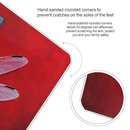 Dragonfly on Red Background Bathroom Scale Large LCD Backlight Display Digital Scale Rounded Corners Body Scales Automatic Power On/Off Bathroom Scales for Home Bedrooms