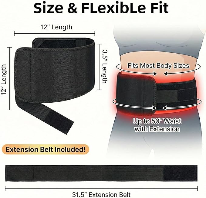 Nurabeam Red Light Therapy for Body | 3-in-1 Led Bead Nura Beam Red Light Therapy Belt with Elastic Strap | 10*5 660nm&amp850nm Home Red Light Therapy for Body Back Waist Shoulder Knee Joint (Black