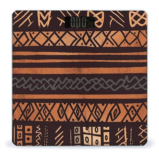 African Mud Cloth Tribal Scale for Body Weight Safe Rounded Corners Tempered Glass Digital Bathroom Scale LED Display 400lb Capacity Weight Scales with High Precision Sensors