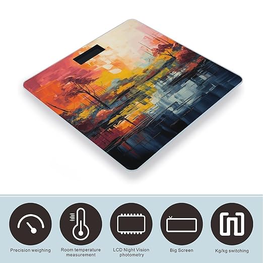 Colorful Painting Scale for Body Weight Anti-Slip Tempered Glass Digital Bathroom Scales Clear LCD Display Weighing Scale Safe Rounded Corners Smart Scales