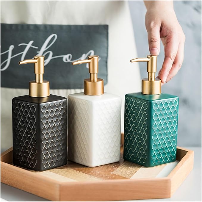 Simple Ceramic Hand sanitizer Bottled Shampoo Shower Gel Disinfectant Press Bottle Bathroom Supplies Bottle(Black)