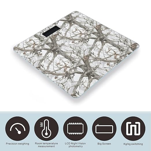 White Tree Camo Weight Scale Large Bathroom Scales Digital Weight with Bright LED Display Non Slip Automatic Weighing Scale Fashion Weighing Machine for Body