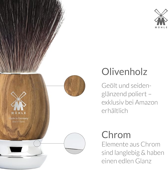 MÜHLE VIVO Olive Wood 3-Piece Black Fibre 5-Blade Razor Shaving Set