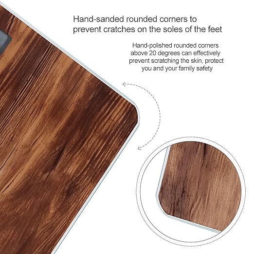 Brown Wood Grain Bathroom Scale for Body Weight LCD Display Digital Bathroom Scale Tempered Glass Bathroom Weight Scales Fashion Smart Scales for Home Bedroom 400 Lb