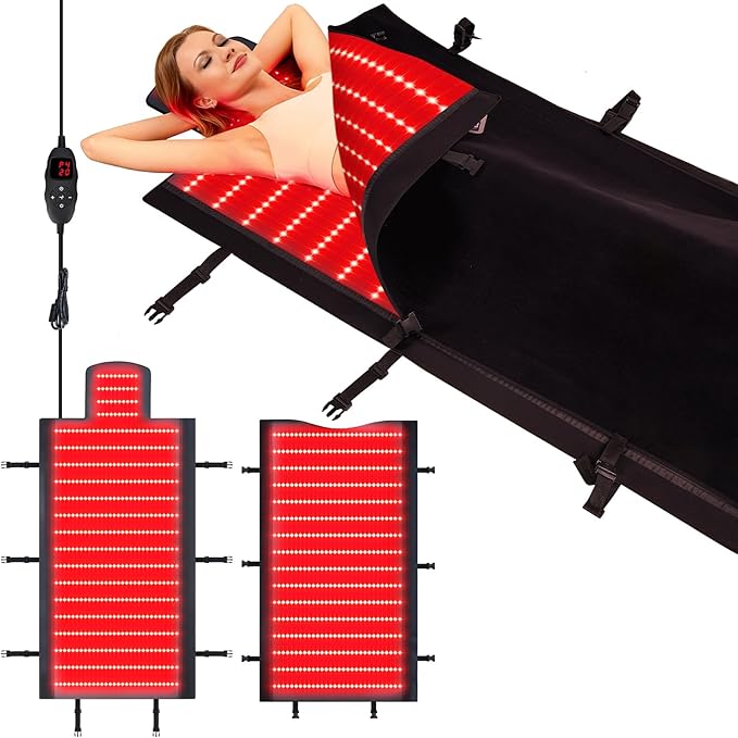 1000 LEDs Dual Full Body Red Light Therapy Mat Red Light Therapy Blanket 2in1 LEDs(660nm&amp 850nm) Premium Leather Adjustable Timer &amp Intensity
